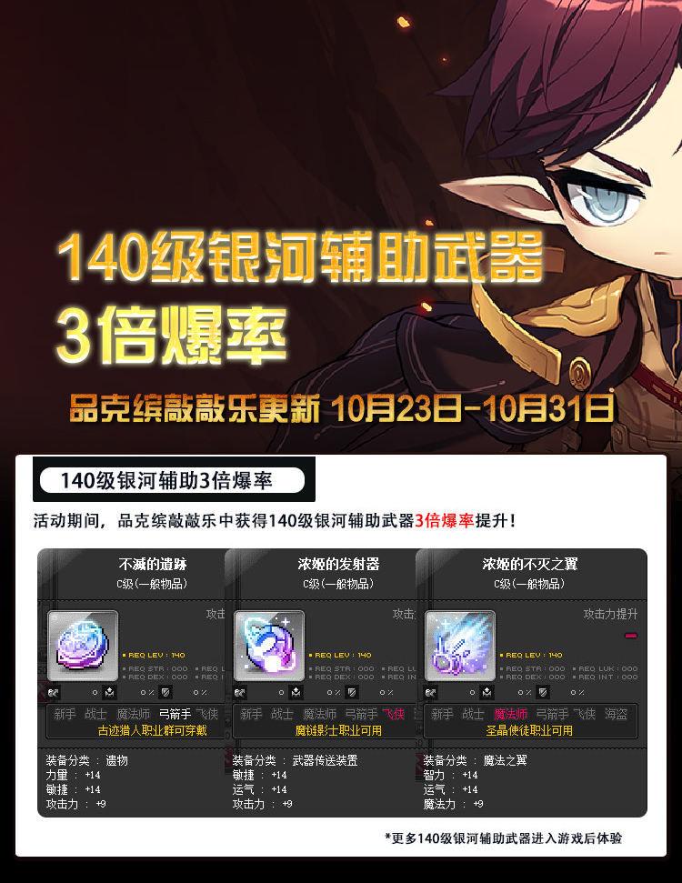 品克缤敲敲乐更新 140级银河辅助武器3倍爆率提升-冒险岛官方网站